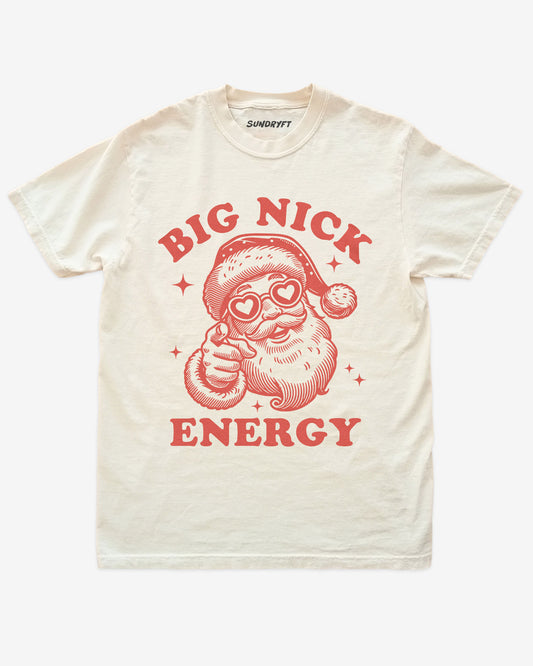 Big Nick Energy shirt in ivory with funny Santa graphic