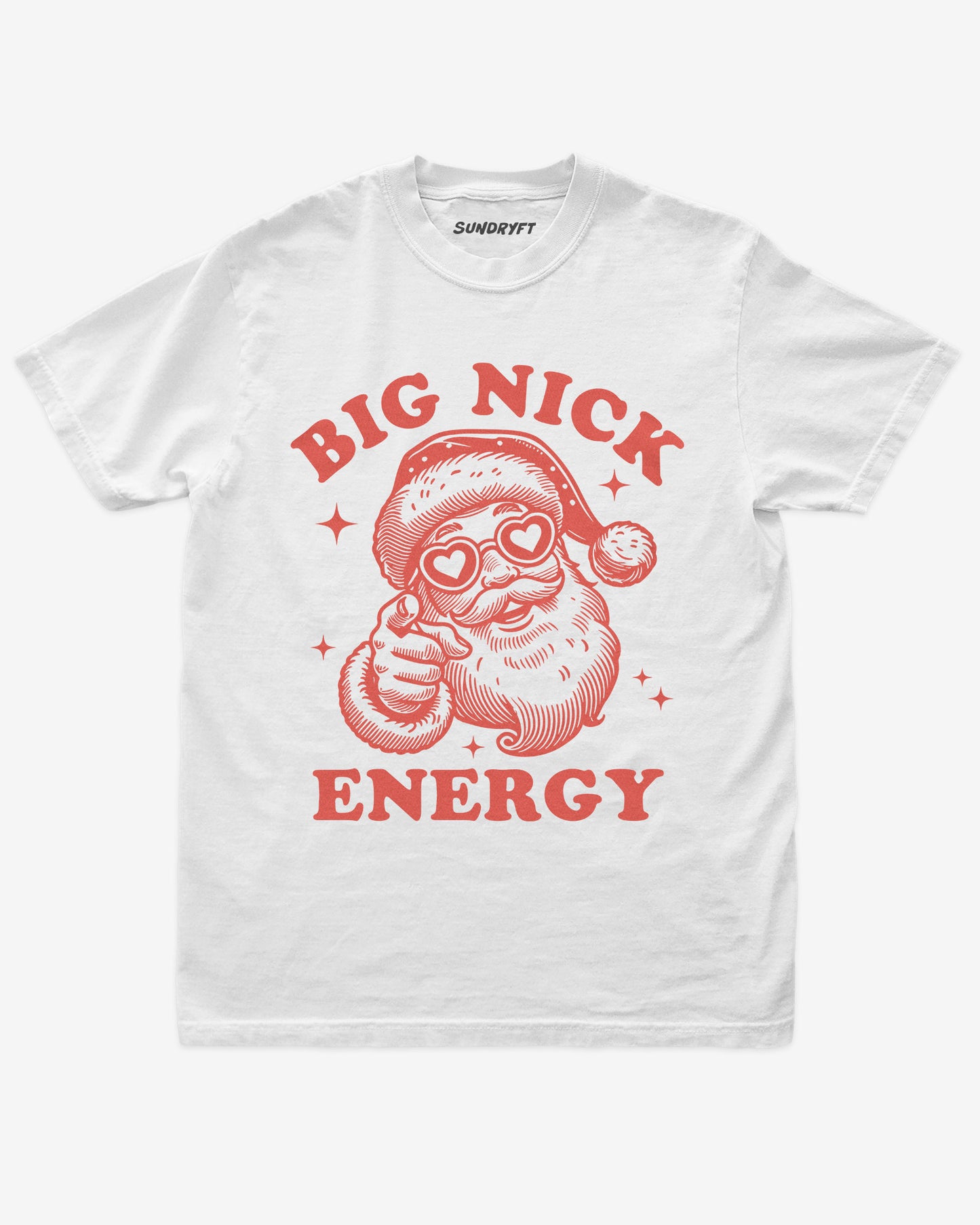 Big Nick Energy shirt in white with funny Santa graphic