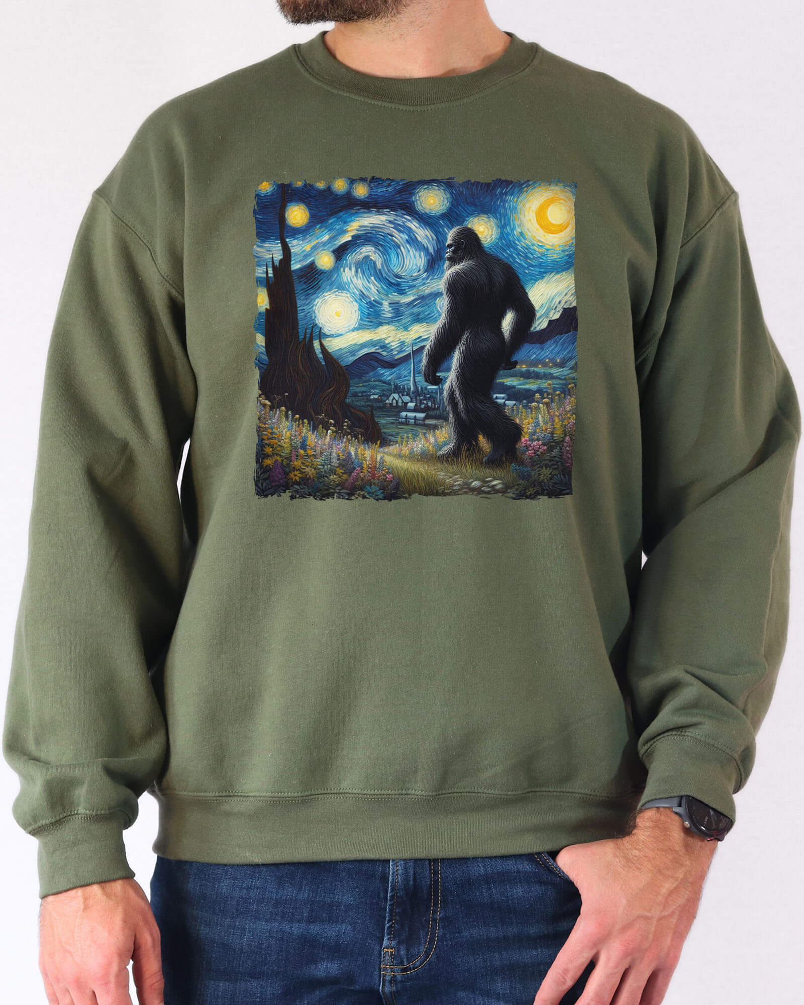 Bigfoot Starry Night Sweatshirt - Military Green