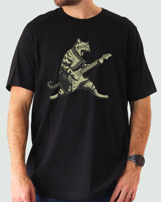 Cat Playing Guitar Shirt black color