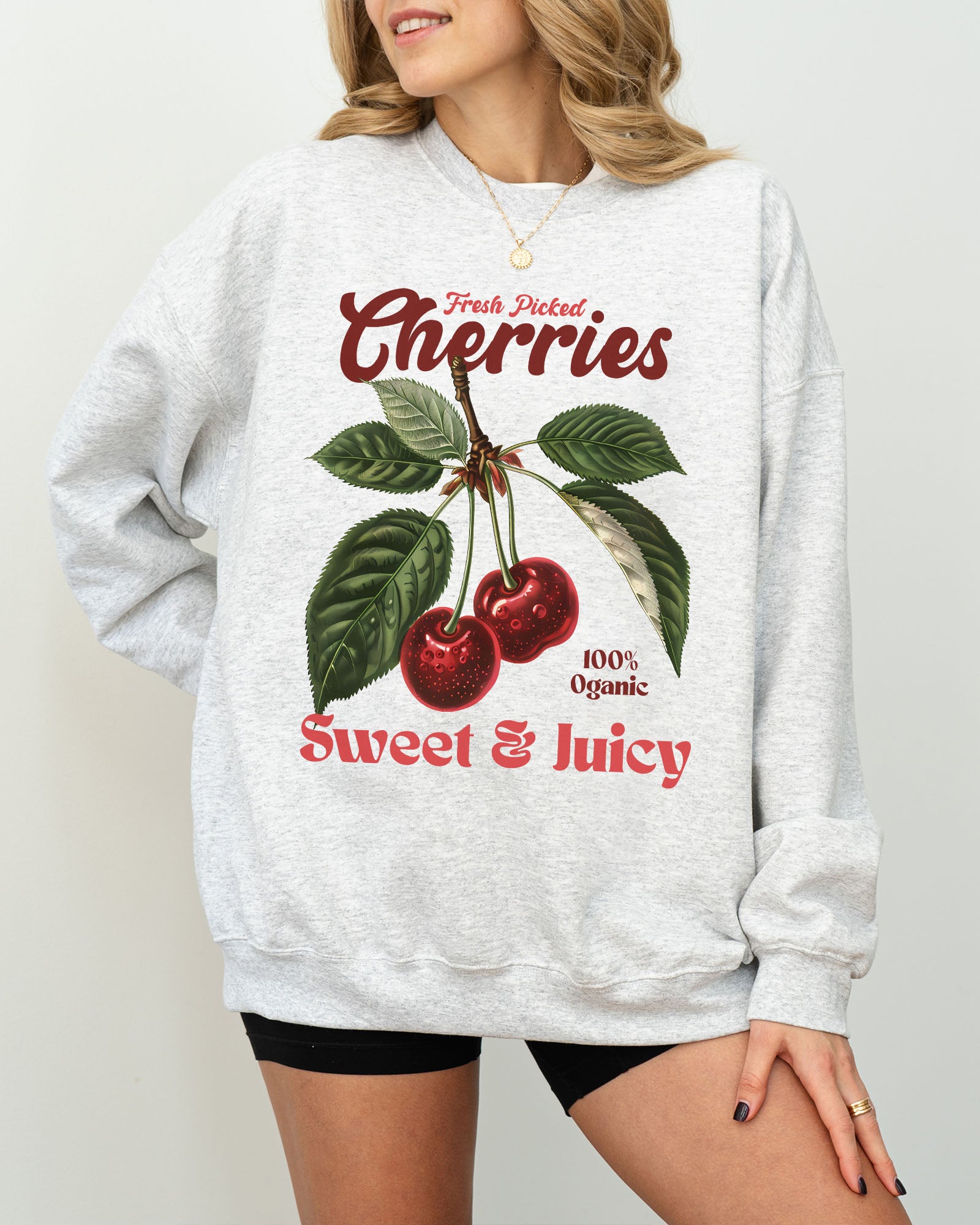 Cherries Graphic Sweatshirt - Ash
