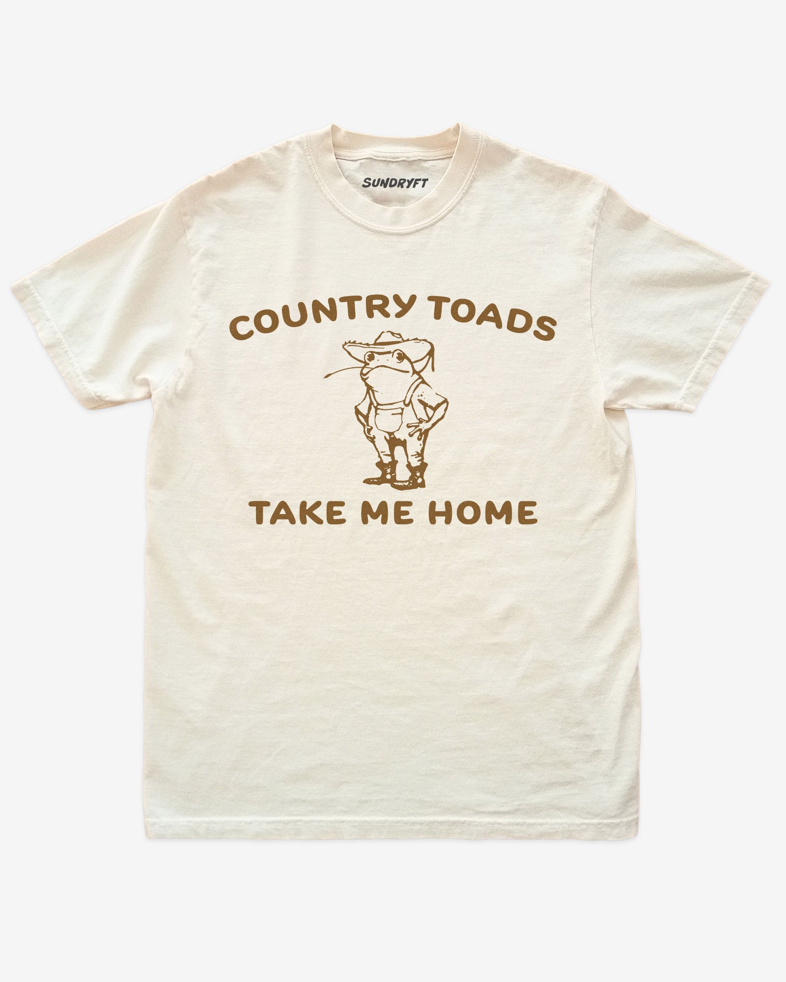 Country Toads Take Me Home shirt in ivory with funny retro cowboy frog graphic