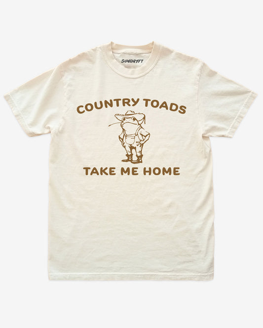 Country Toads Take Me Home shirt in ivory with funny retro cowboy frog graphic