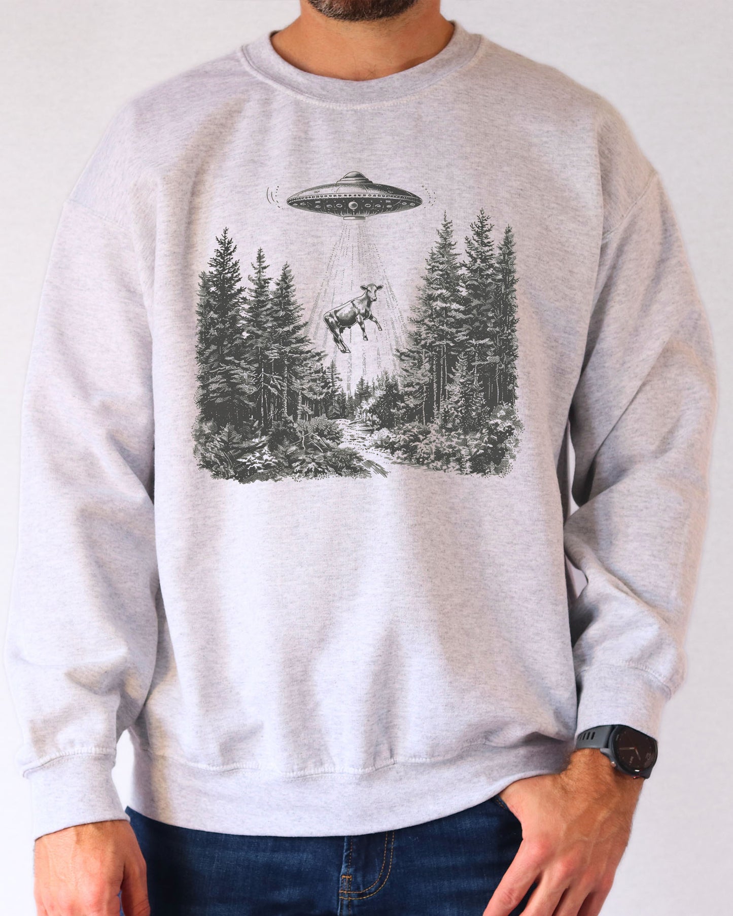 Cow Alien Abduction Sweatshirt - Ash