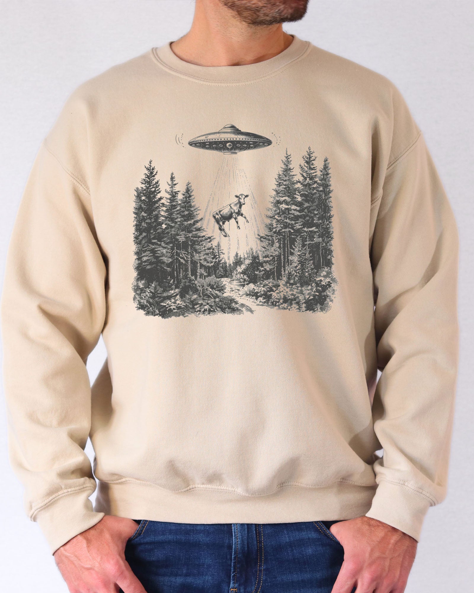 Cow Alien Abduction Sweatshirt - Sand