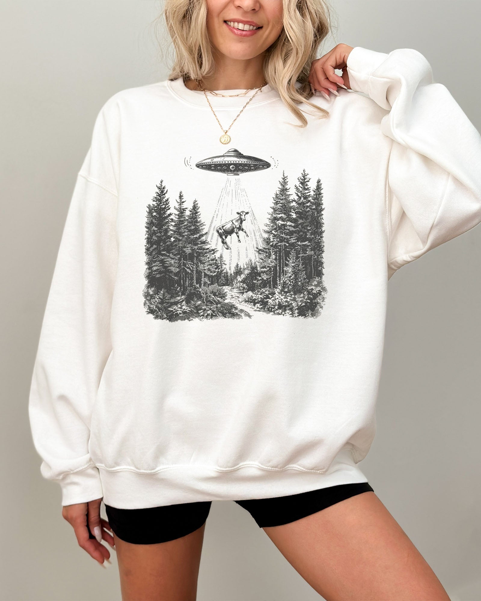 Cow Alien Abduction Sweatshirt - White
