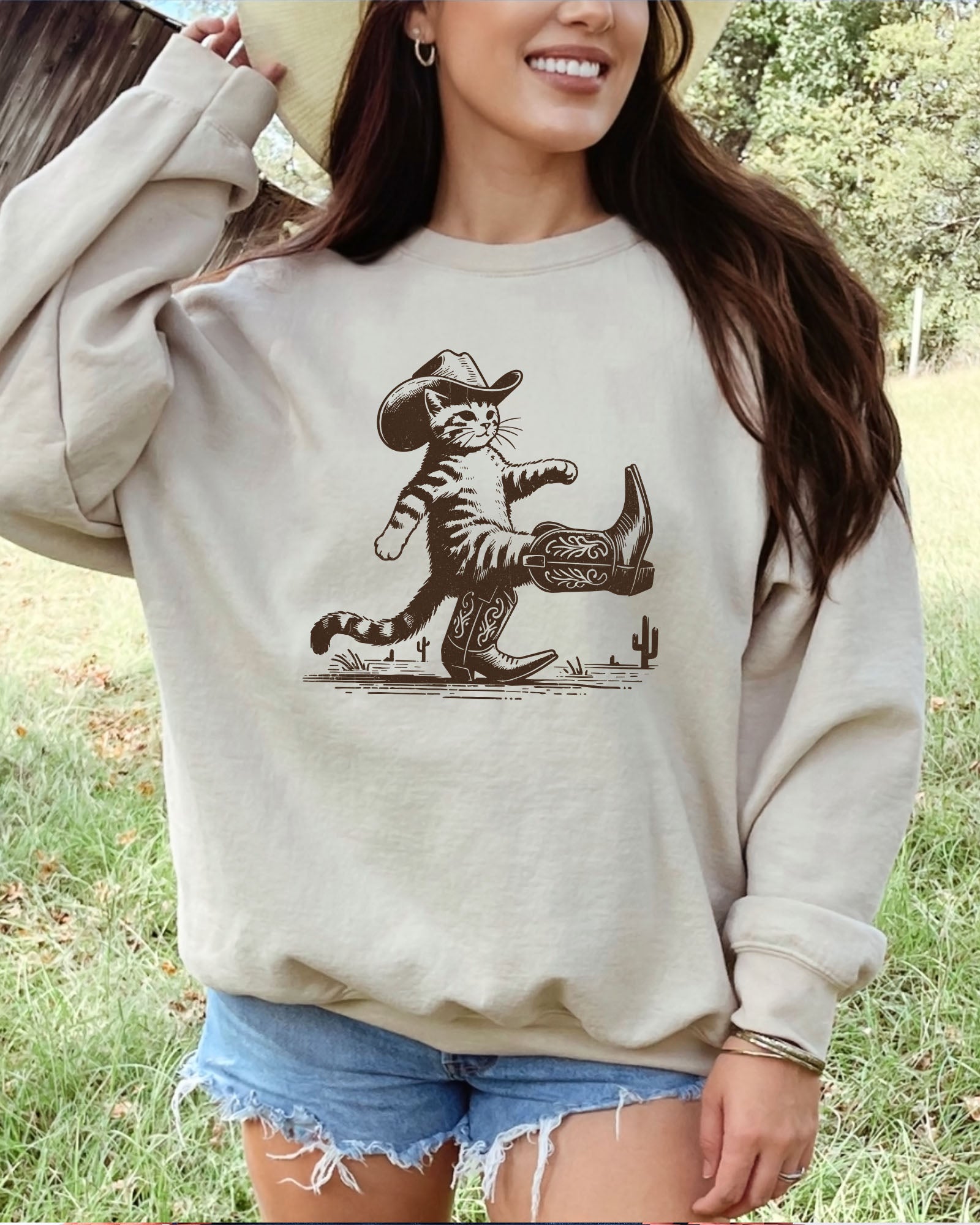 Cowboy Cat Sweatshirt - Sand