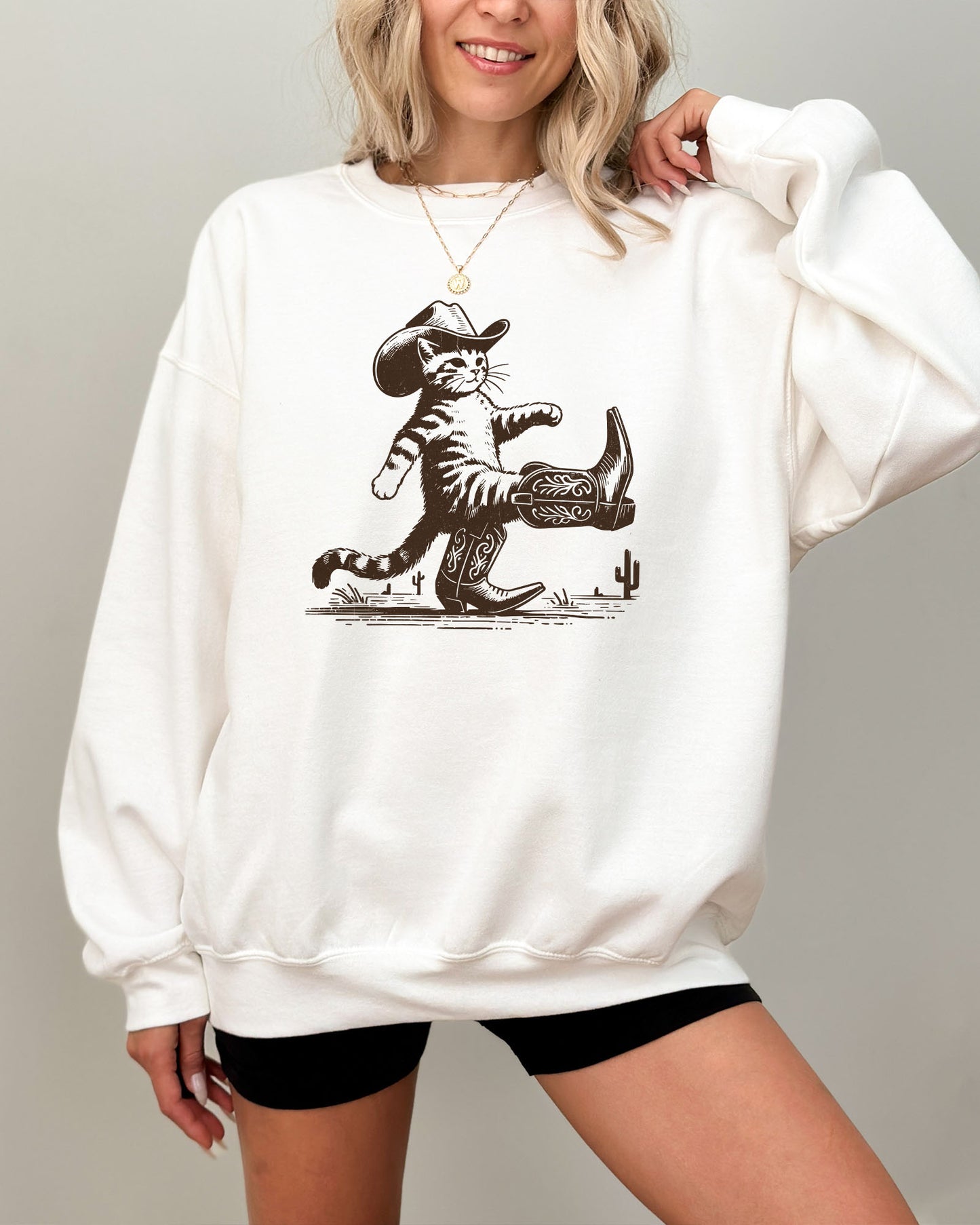 Cowboy Cat Sweatshirt - White