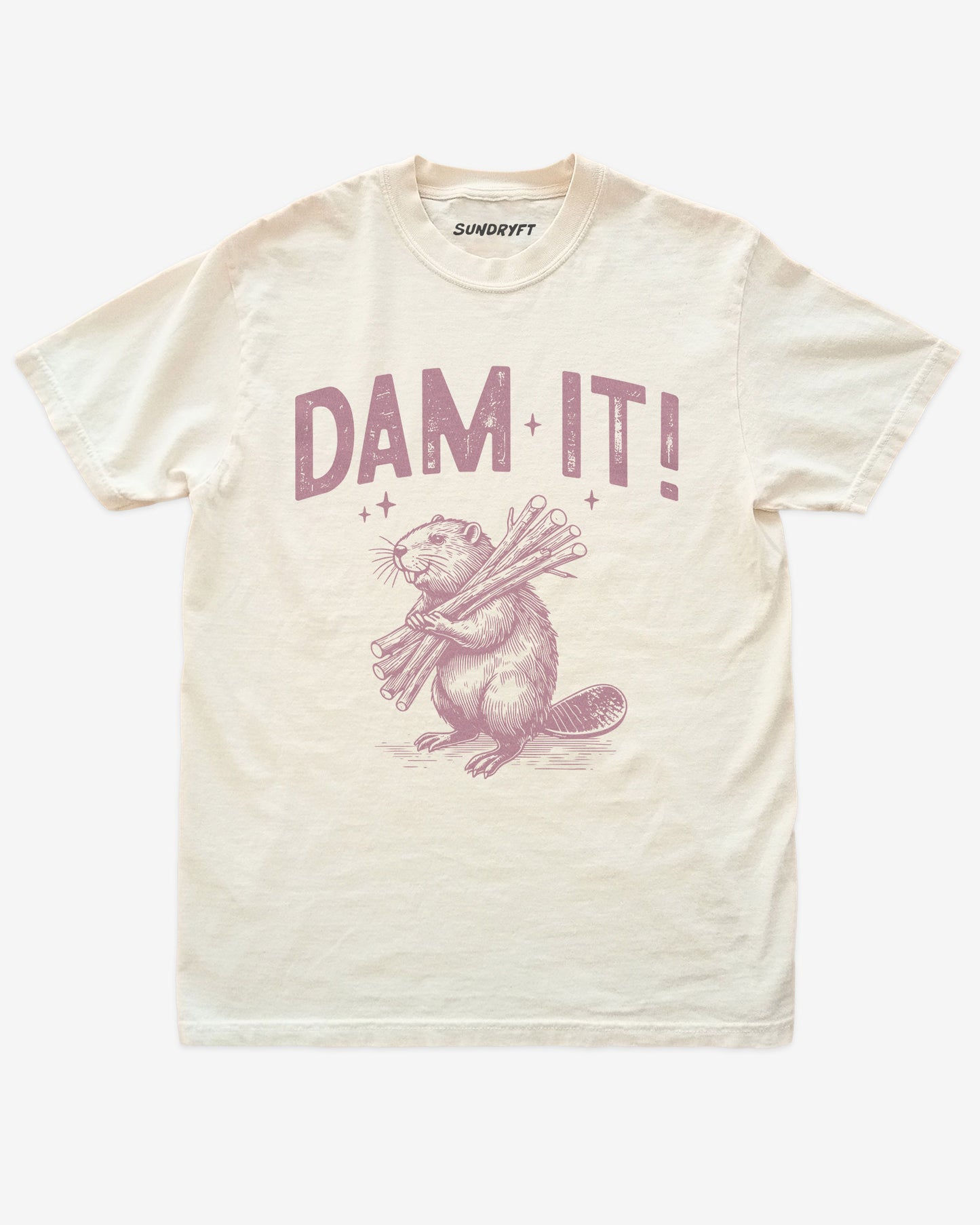 Dam It shirt in ivory with retro beaver graphic