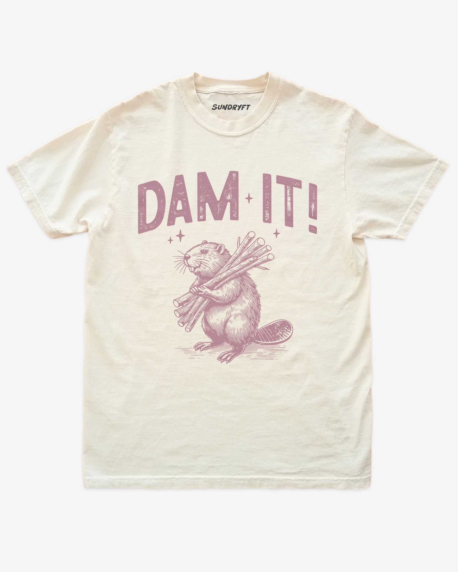 Dam It shirt in ivory with retro beaver graphic