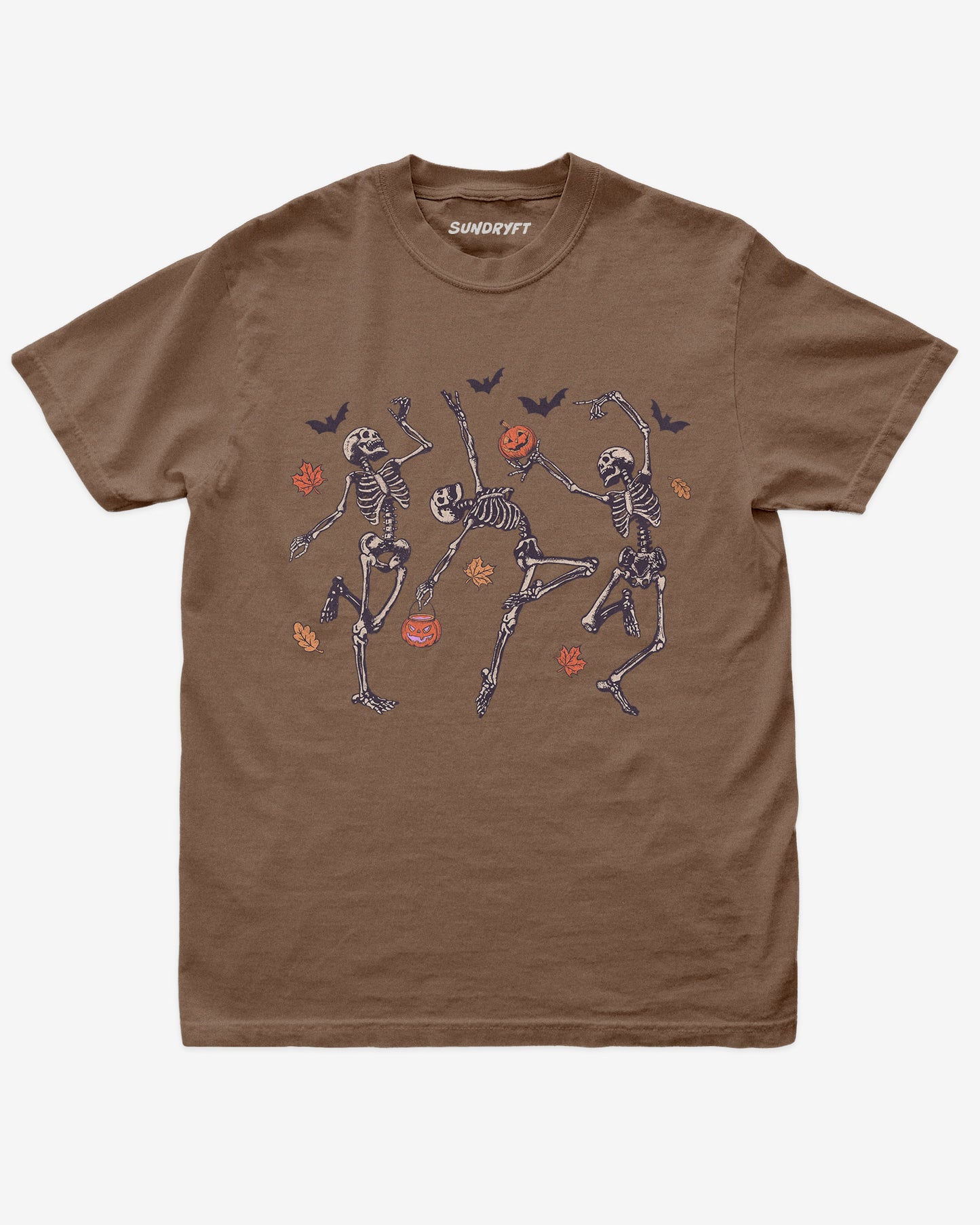 Dancing Skeletons shirt in espresso brown with Halloween graphic