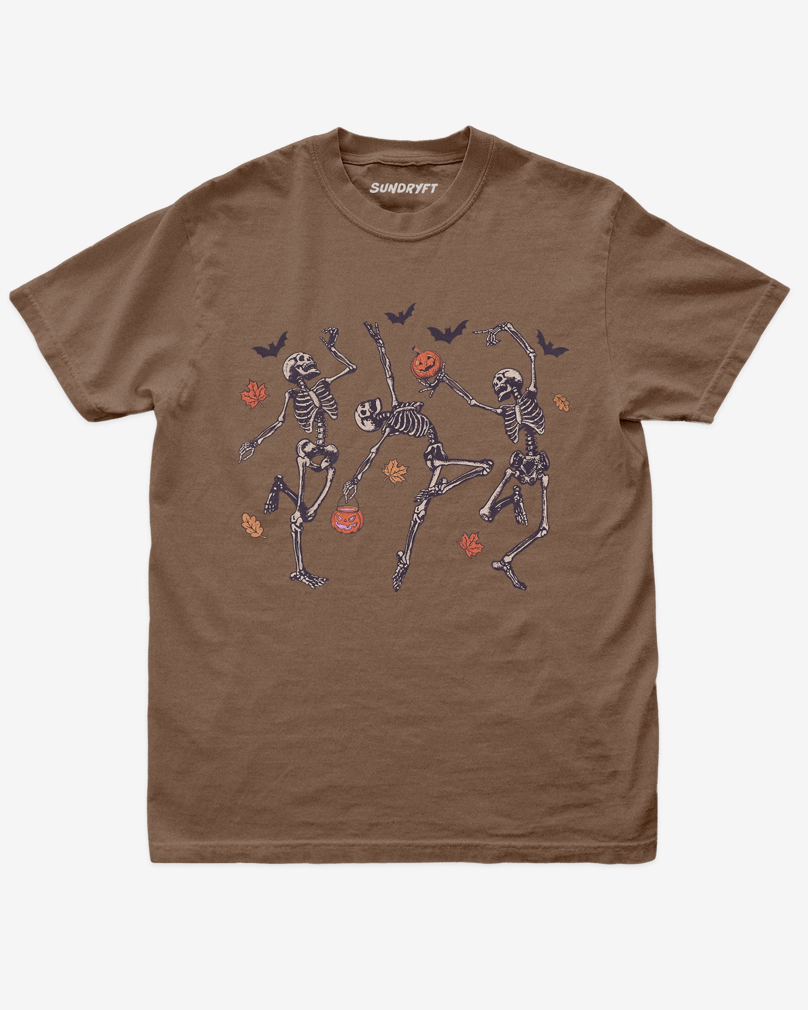 Dancing Skeletons shirt in espresso brown with Halloween graphic