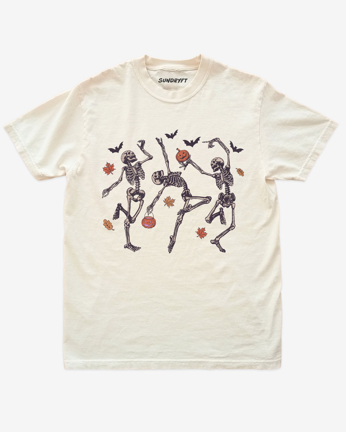 Dancing Skeletons shirt in ivory with Halloween graphic