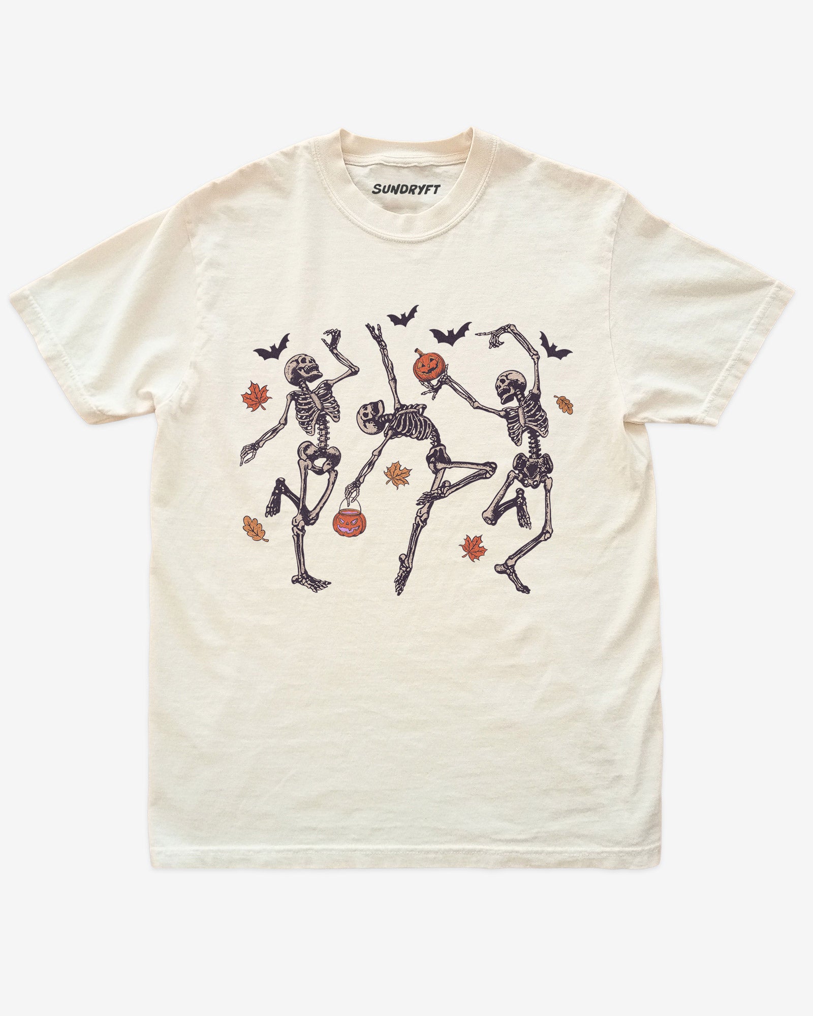 Dancing Skeletons shirt in ivory with Halloween graphic