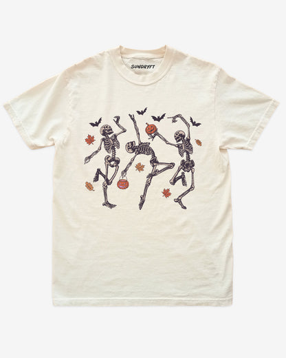 Dancing Skeletons shirt in ivory with Halloween graphic