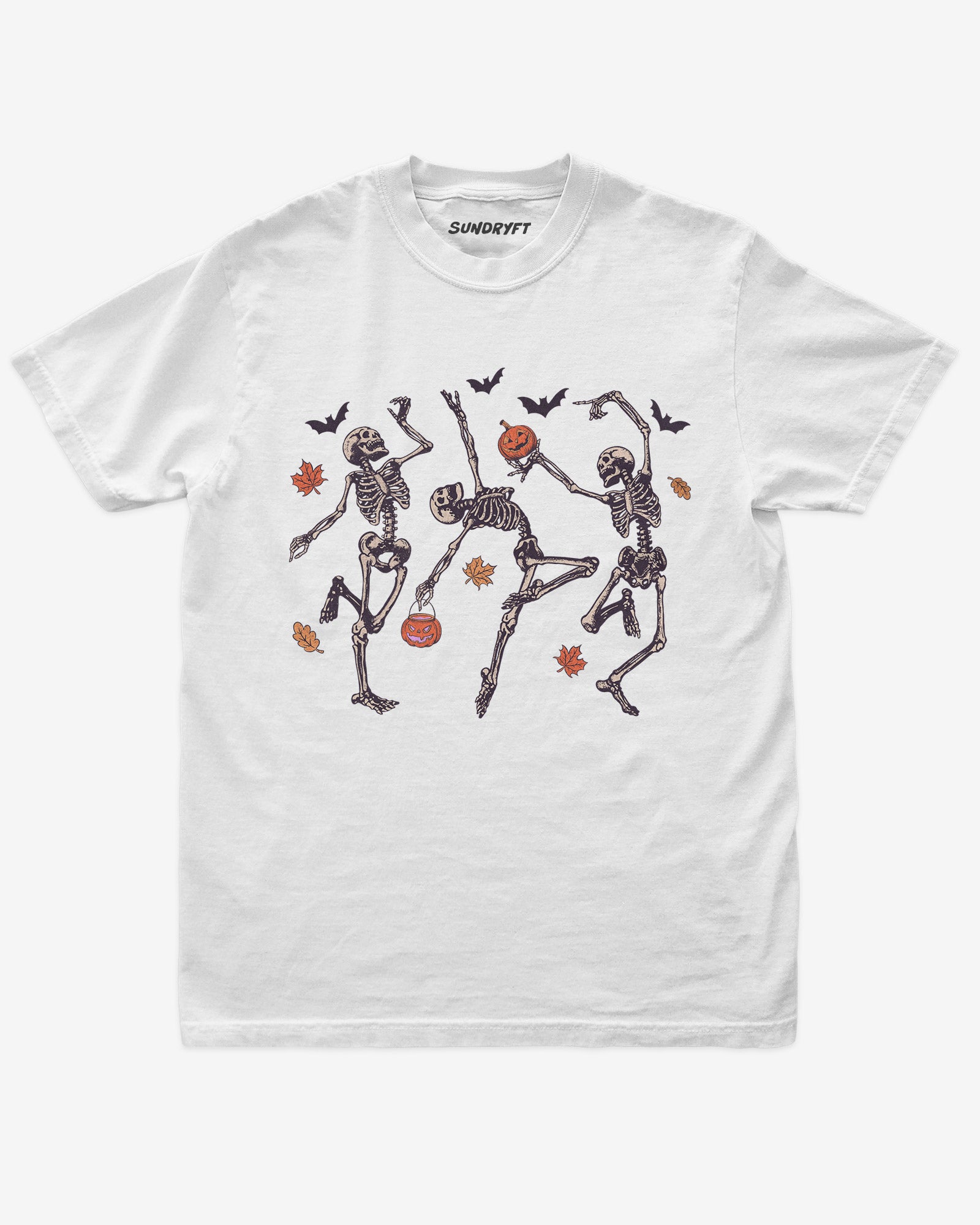 Dancing Skeletons shirt in white with Halloween graphic