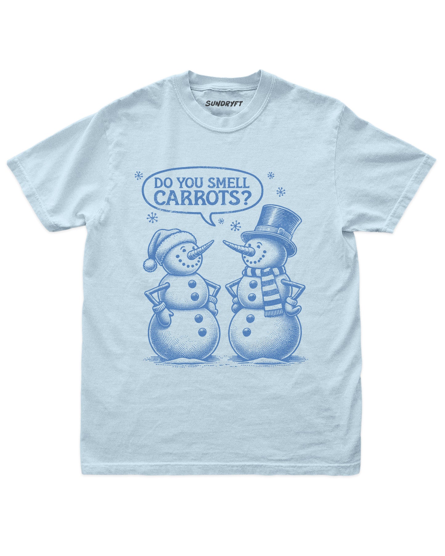 "Do You Smell Carrots?" shirt in chambray with snowmen graphic