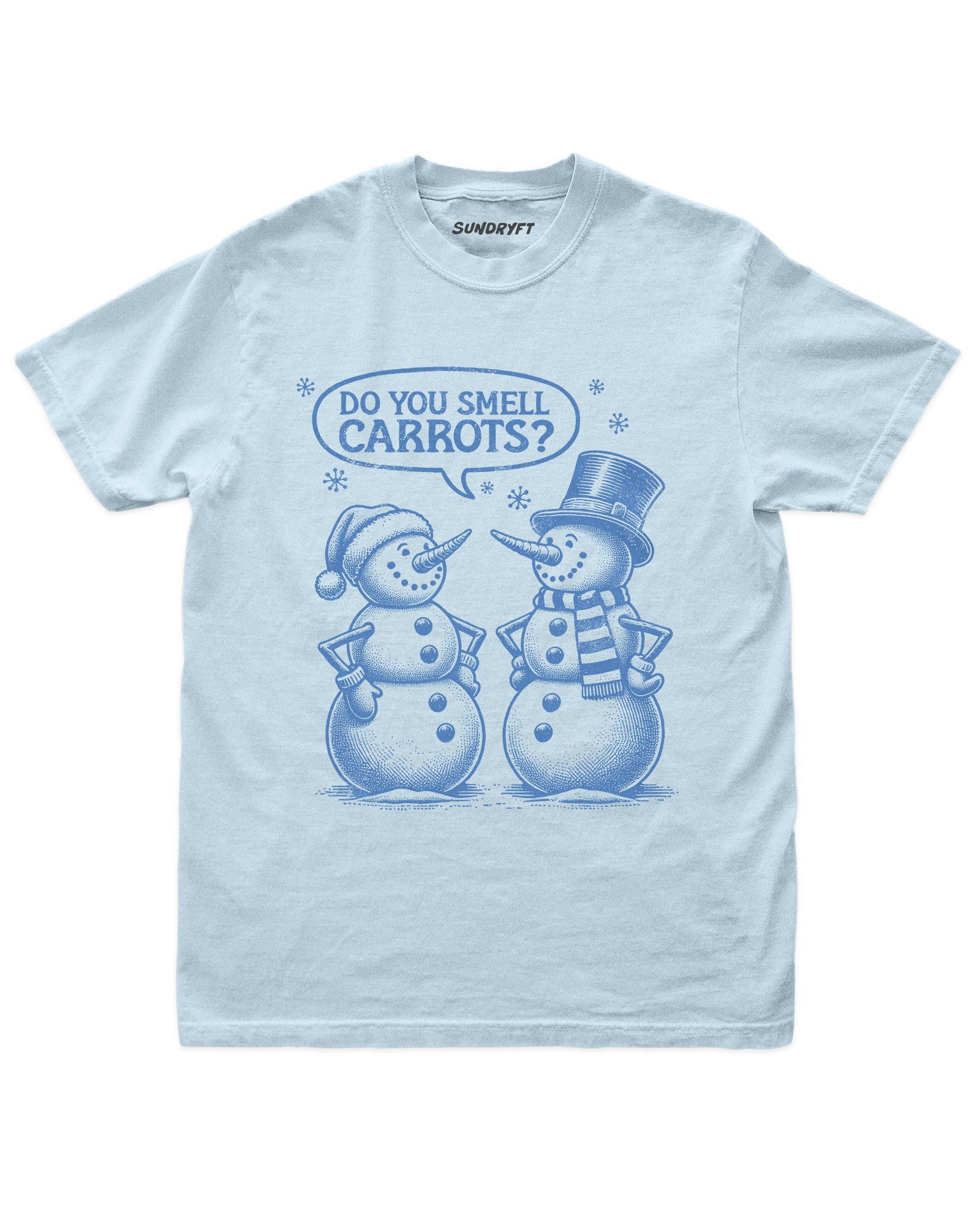"Do You Smell Carrots?" shirt in chambray with snowmen graphic