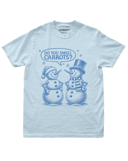 "Do You Smell Carrots?" shirt in chambray with snowmen graphic