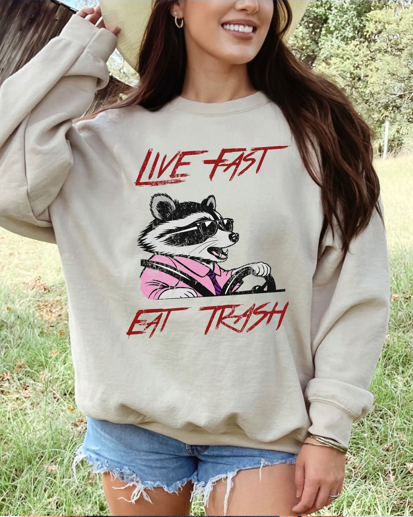 Live Fast Eat Trash Sweatshirt - Sand