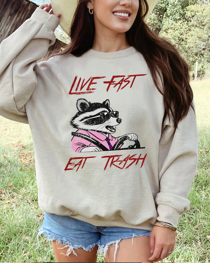Live Fast Eat Trash Sweatshirt - Sand