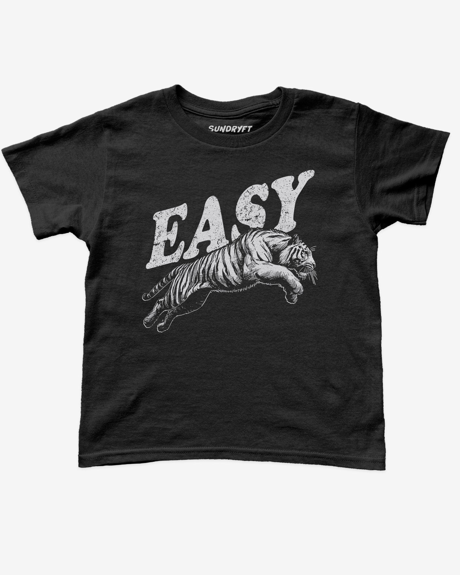 Easy tiger baby tee in black with retro jumping tiger graphic