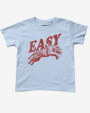 Easy tiger baby tee in light blue with retro jumping tiger graphic