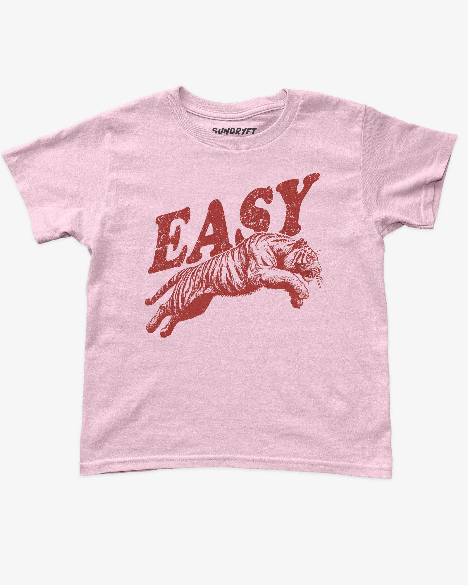 Easy tiger baby tee in light pink with retro jumping tiger graphic