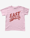 Easy tiger baby tee in light pink with retro jumping tiger graphic