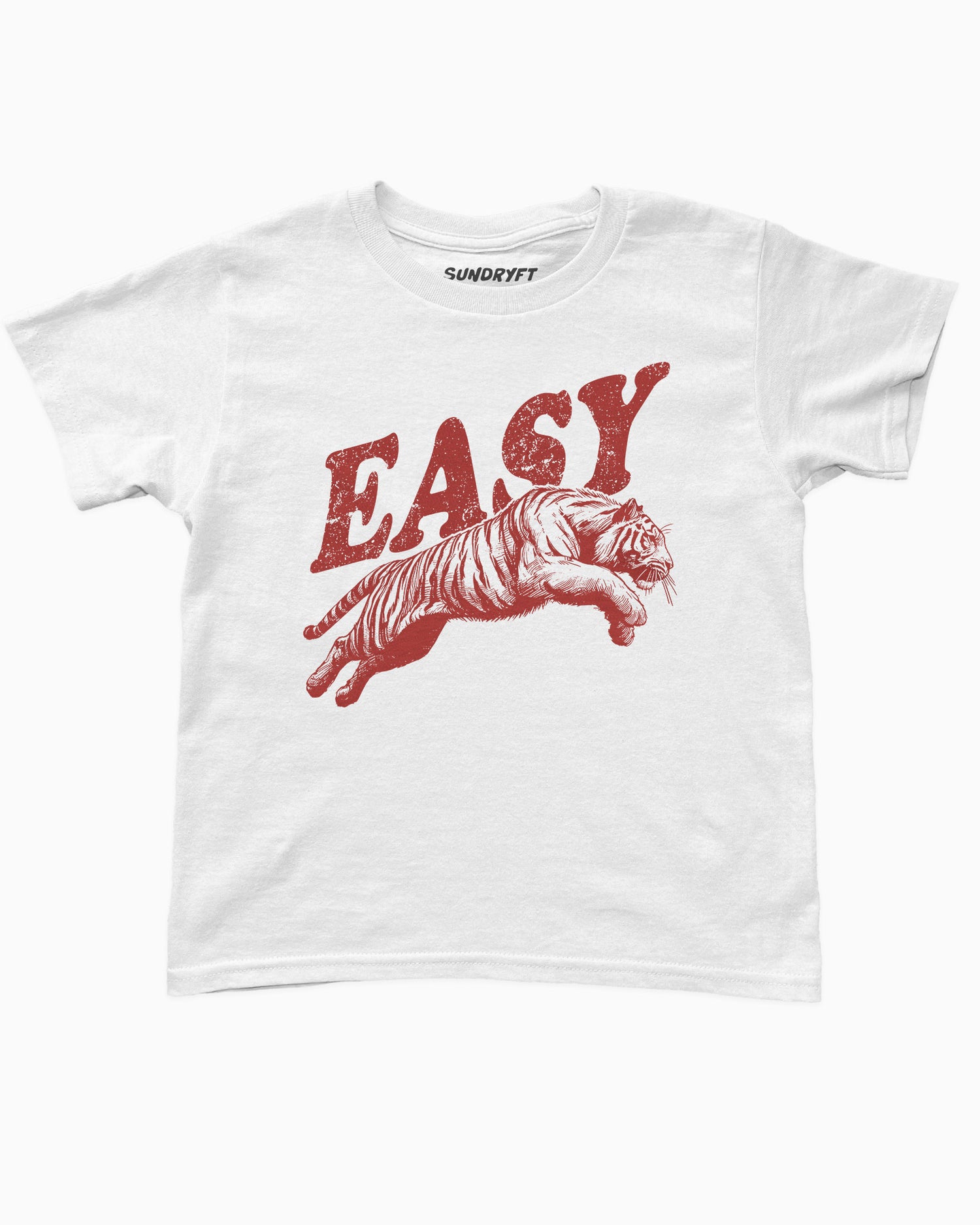 Easy tiger baby tee in white with retro jumping tiger graphic