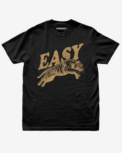 Easy Tiger shirt in black with retro graphic of jumping tiger