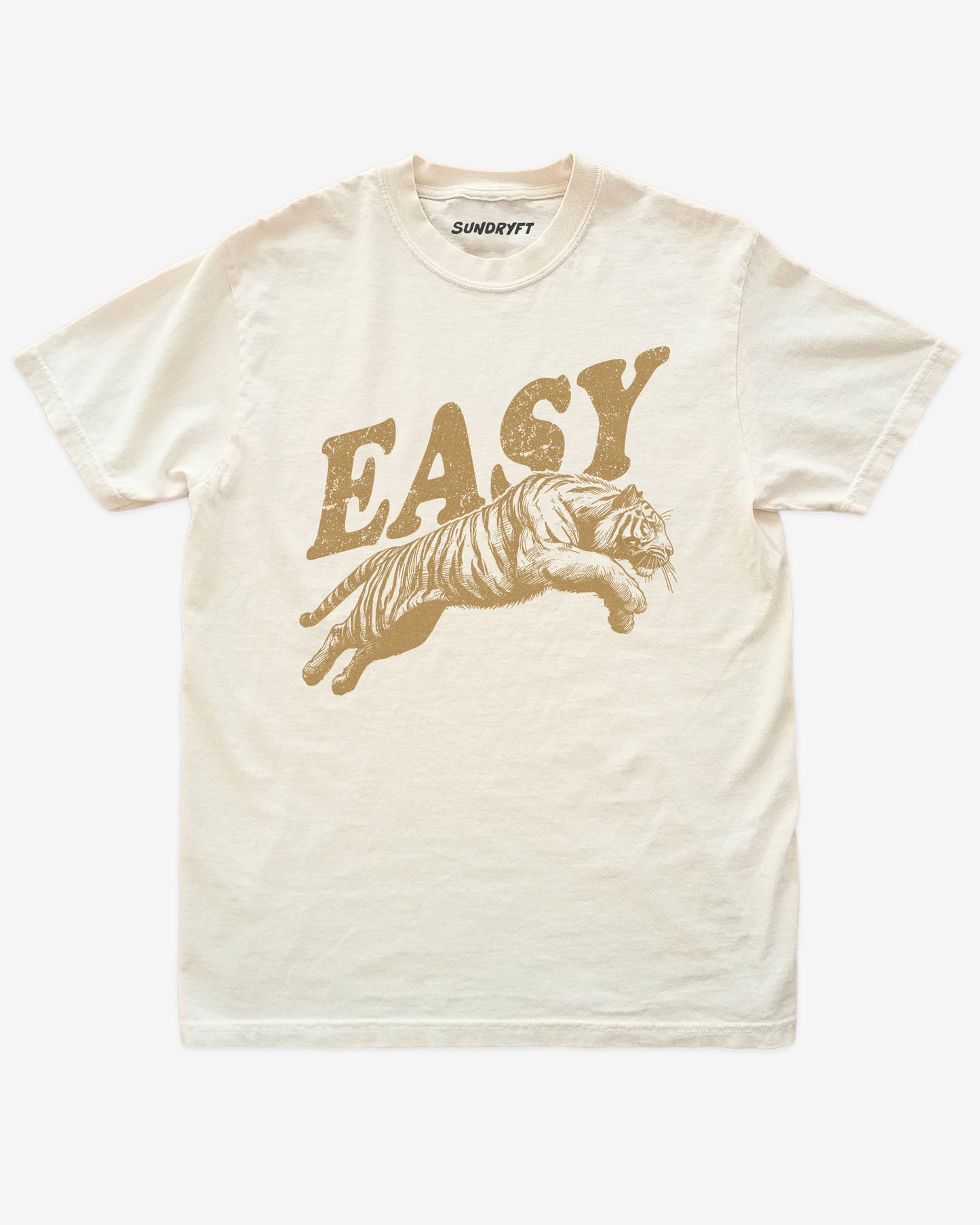 Easy Tiger shirt in ivory with retro graphic of jumping tiger
