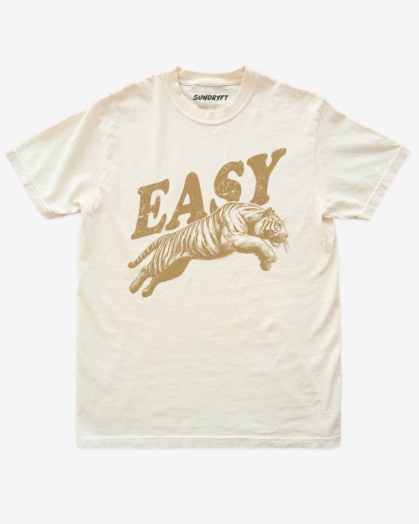 Easy Tiger shirt in ivory with retro graphic of jumping tiger