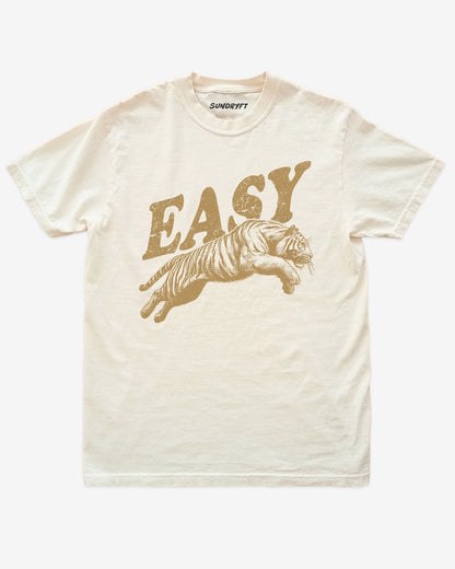 Easy Tiger shirt in ivory with retro graphic of jumping tiger