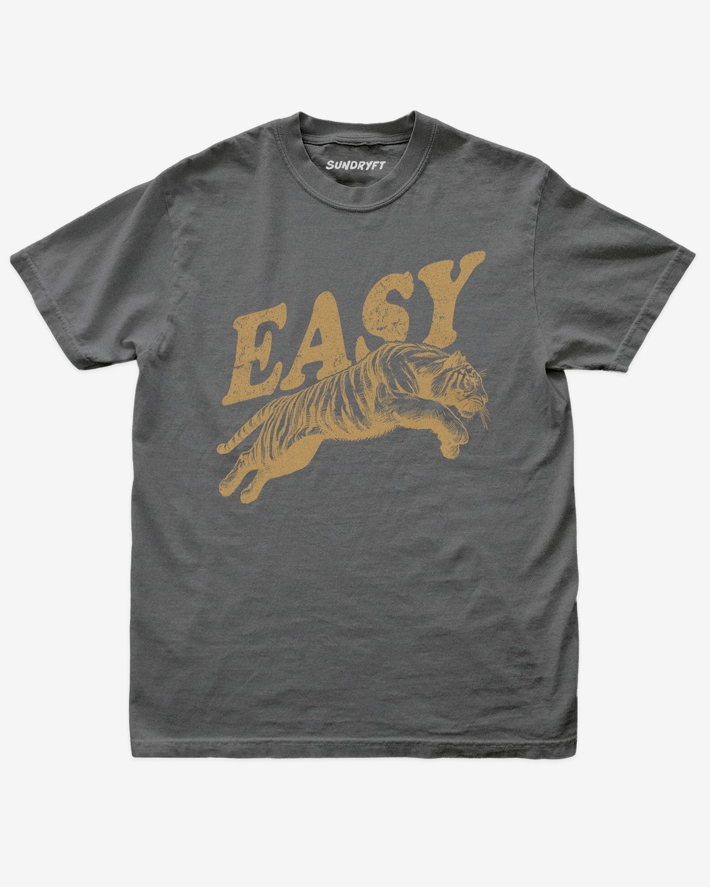 Easy Tiger shirt in pepper with retro graphic of jumping tiger