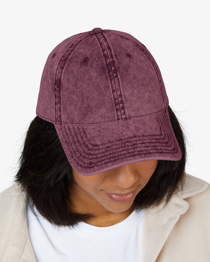 Woman wearing vintage cap in maroon color
