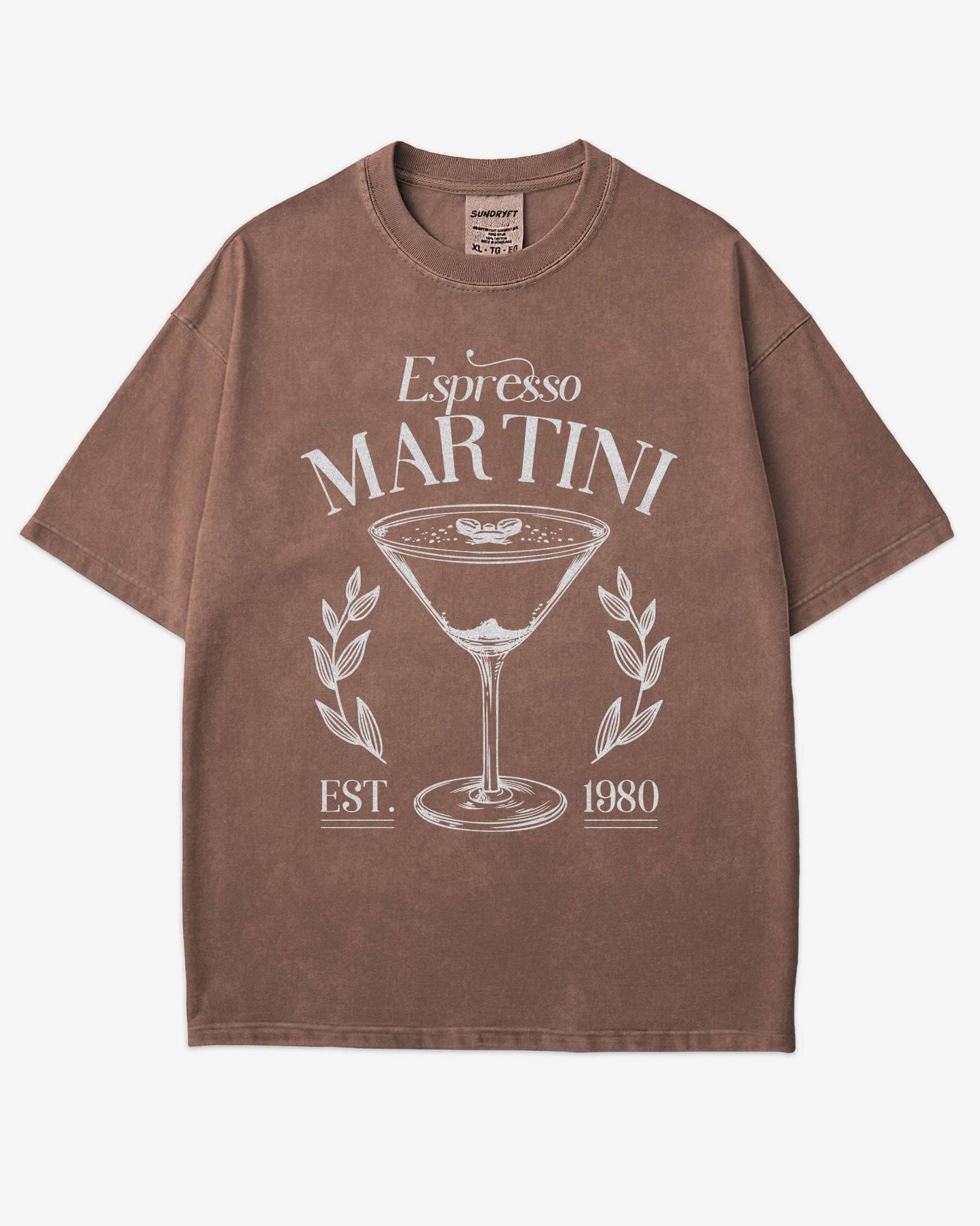 Flat lay brown Espresso Martini retro graphic tee