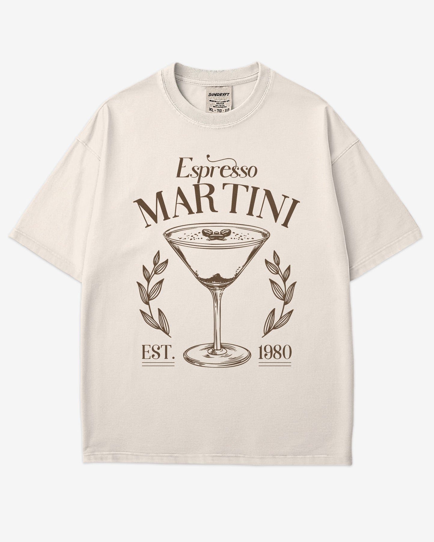 Flat lay ivory Espresso Martini retro graphic tee