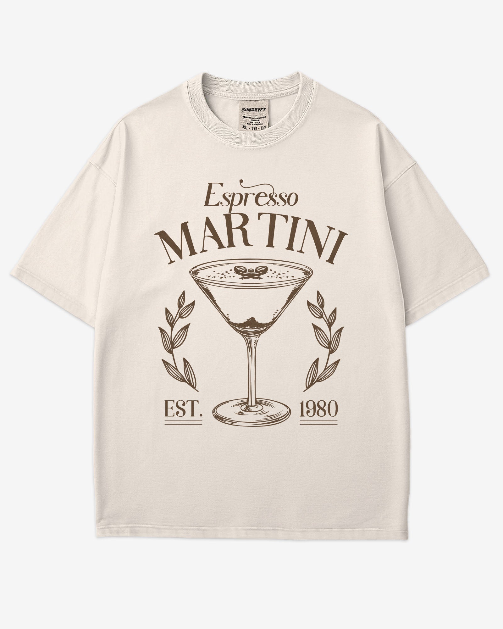 Flat lay ivory Espresso Martini retro graphic tee