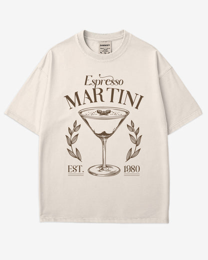 Flat lay ivory Espresso Martini retro graphic tee