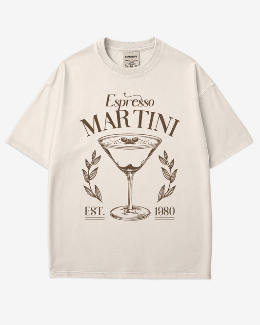 Flat lay ivory Espresso Martini retro graphic tee