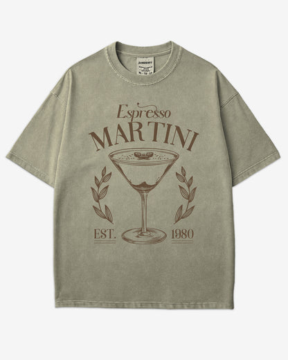 Flat lay khaki Espresso Martini retro graphic tee