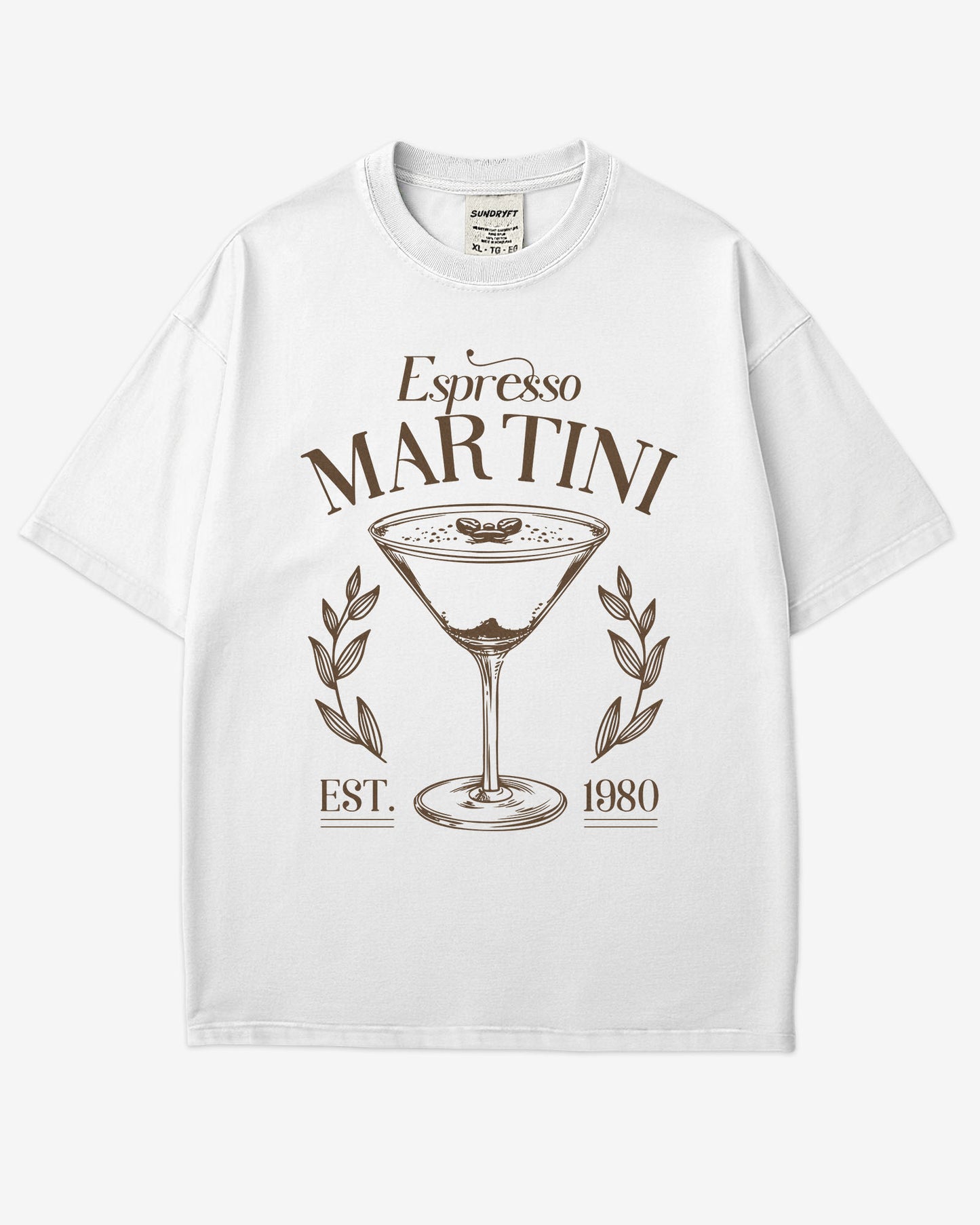 Flat lay white Espresso Martini retro graphic tee