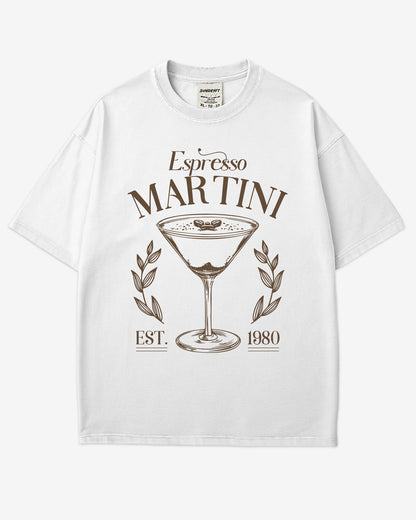 Flat lay white Espresso Martini retro graphic tee