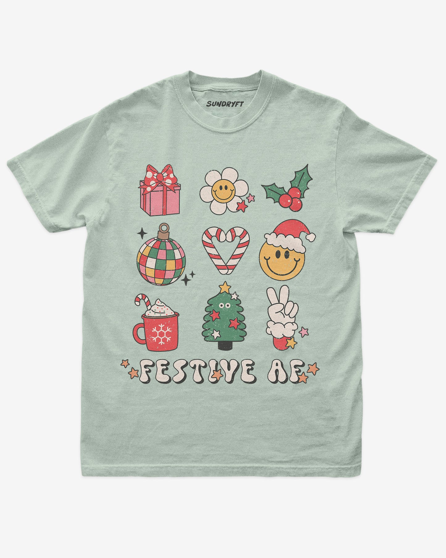 Festive AF shirt in bay with Christmas collage graphic