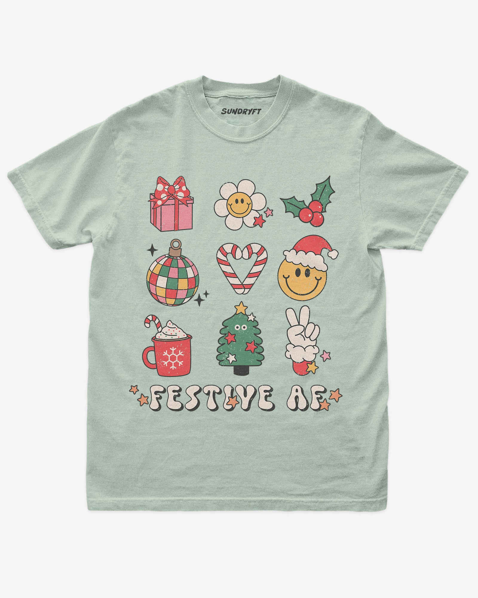 Festive AF shirt in bay with Christmas collage graphic