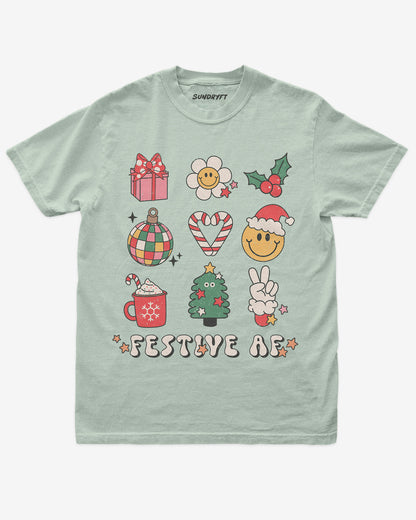 Festive AF shirt in bay with Christmas collage graphic