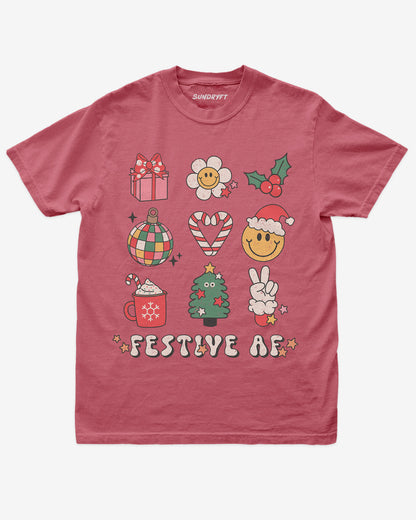 Festive AF shirt in crimson with Christmas collage graphic