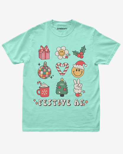 Festive AF shirt in island green with Christmas collage graphic