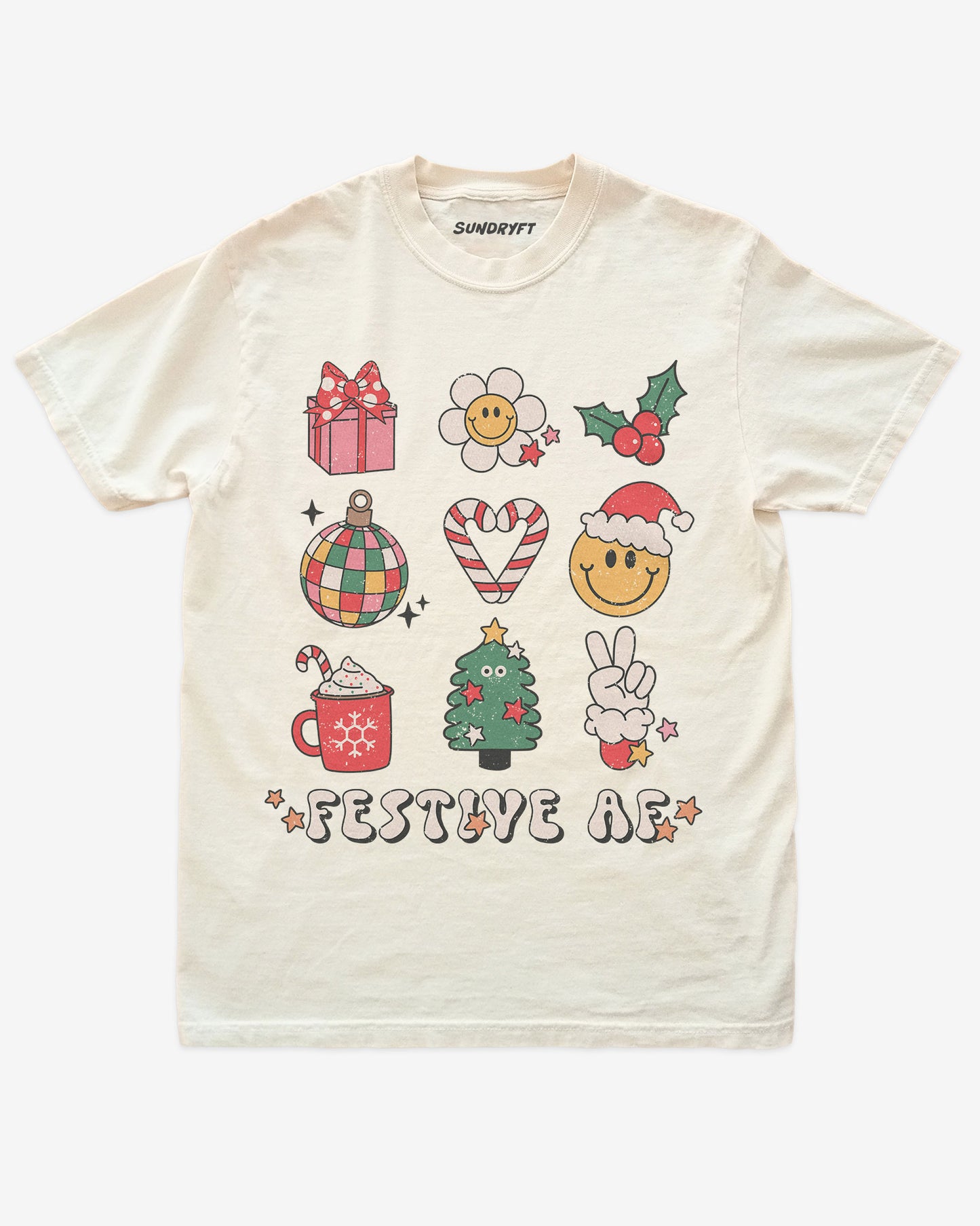 Festive AF shirt in ivory with Christmas collage graphic